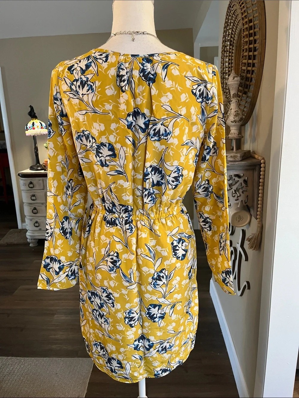 J. Crew Yellow Floral Mini Dress with Blue-White Blooms